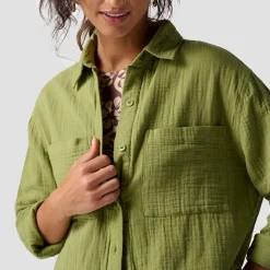 Long Cotton Gauze Long-Sleeve Button-Down - Women's