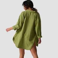 Long Cotton Gauze Long-Sleeve Button-Down - Women's
