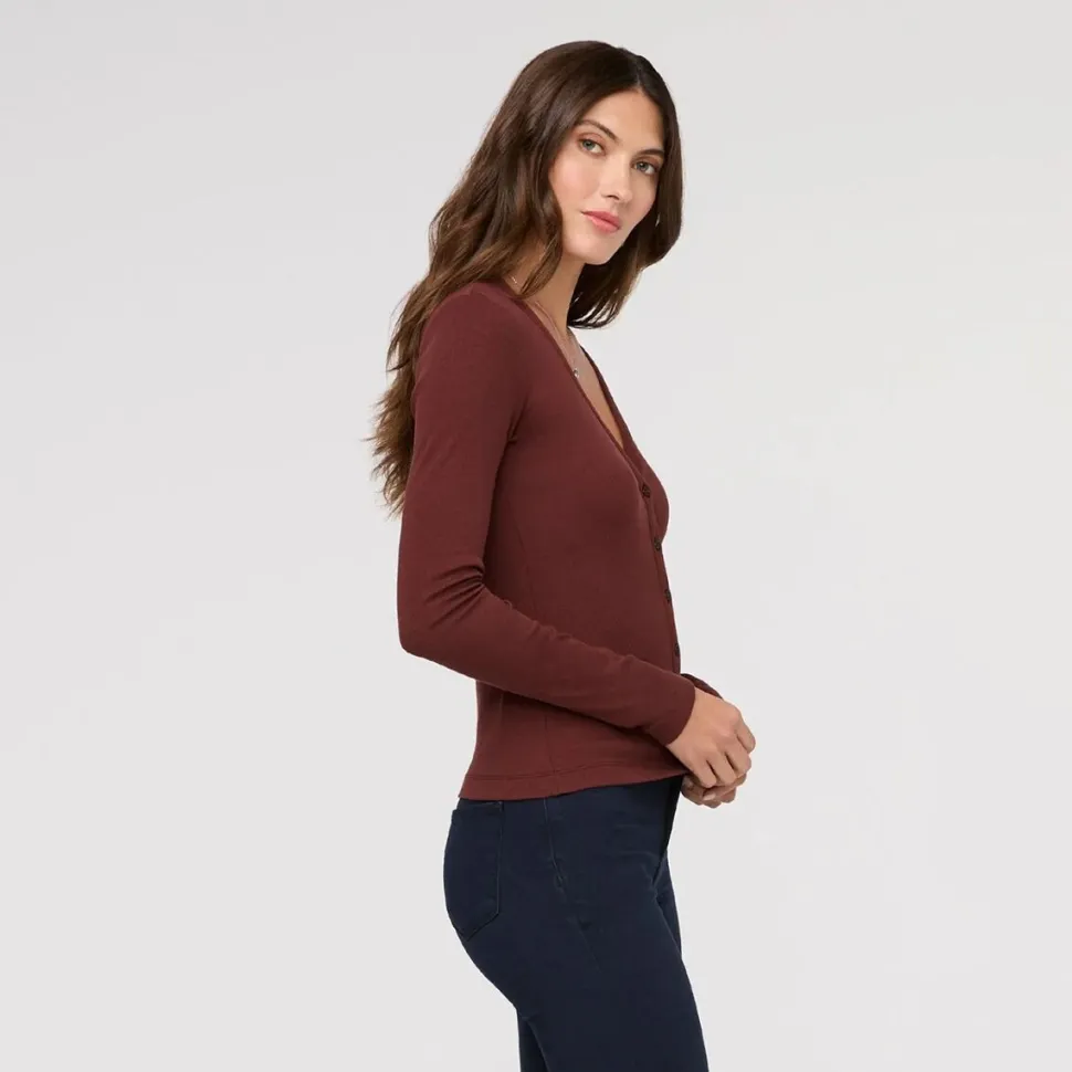 Ribbed Pima Fitted Button Down Top - Women's